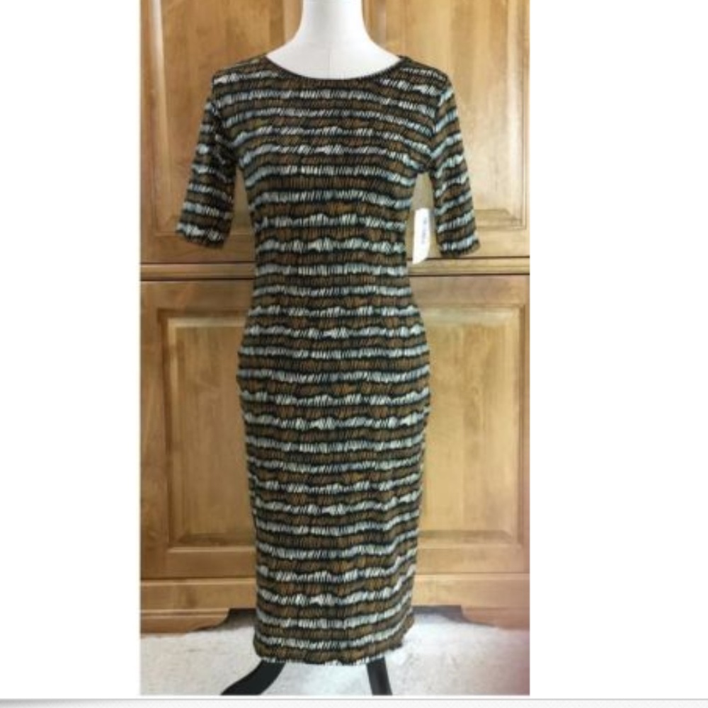 LuLaRoe Julia Pencil Dress Black Brown Small